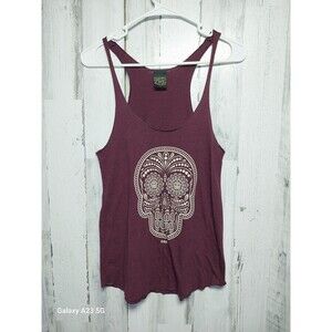 Womens Obey Sleeveless Tunic Tank Top Shirt Size Medium Skull Graphic Dark Red